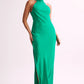Claire Satin Drape Back Maxi Dress Green