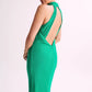 Claire Satin Drape Back Maxi Dress Green