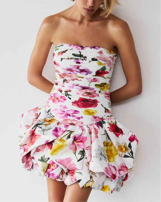 Violette bubble hem mini dress collage floral