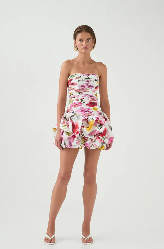 Violette bubble hem mini dress collage floral