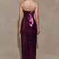 Winston strapless sequin maxi dress plum