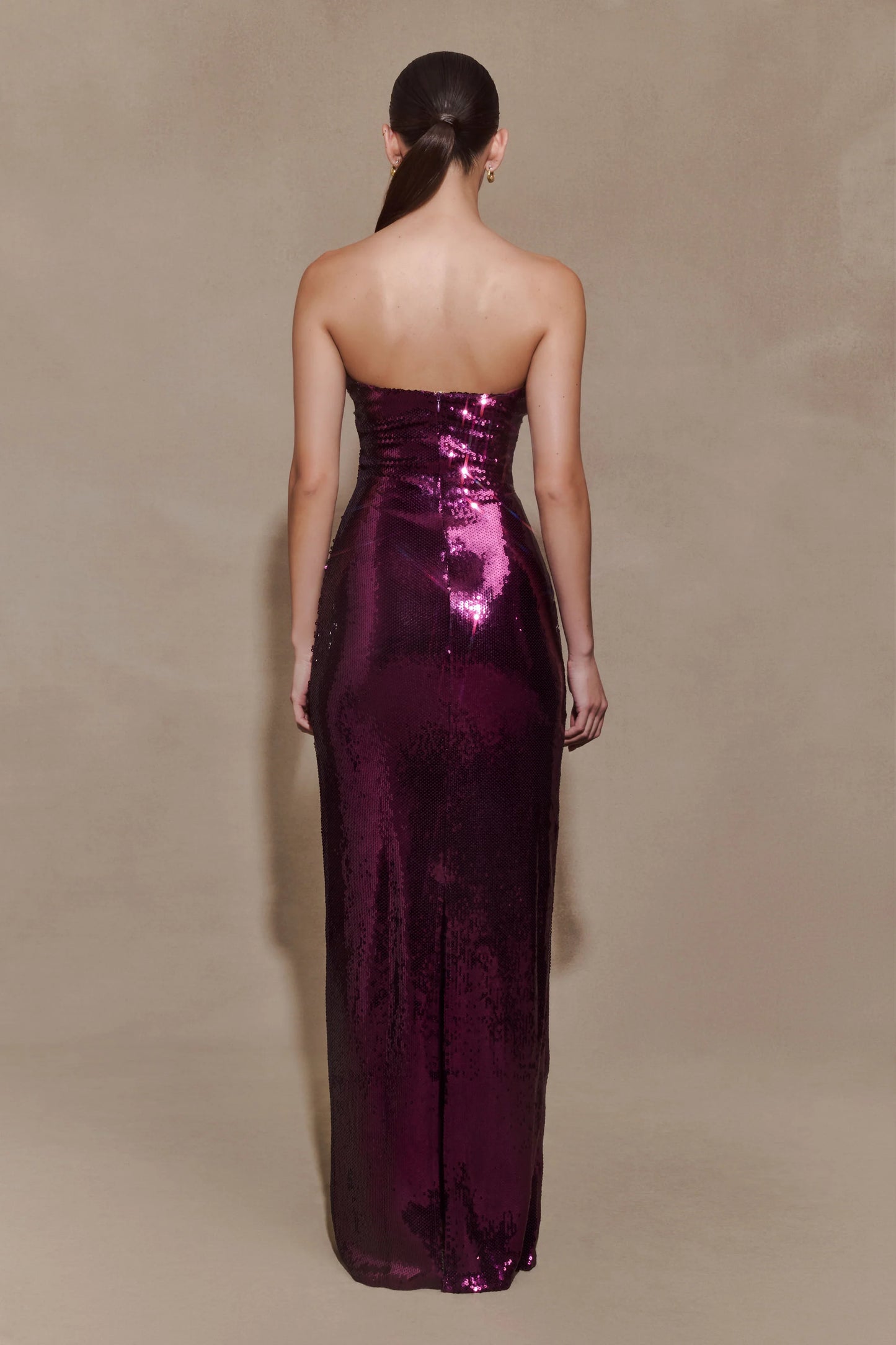 Winston strapless sequin maxi dress plum