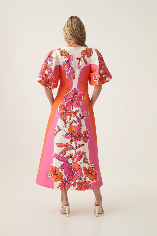 Overflow Knotted Midi Dress Vivid Hibiscus