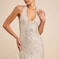 Velenia Champagne Sequin Halter Mermaid Maxi Dress