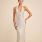 Velenia Champagne Sequin Halter Mermaid Maxi Dress