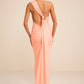Cressida Peach Slinky Knit One-Shoulder Mermaid Maxi Dress