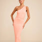 Cressida Peach Slinky Knit One-Shoulder Mermaid Maxi Dress