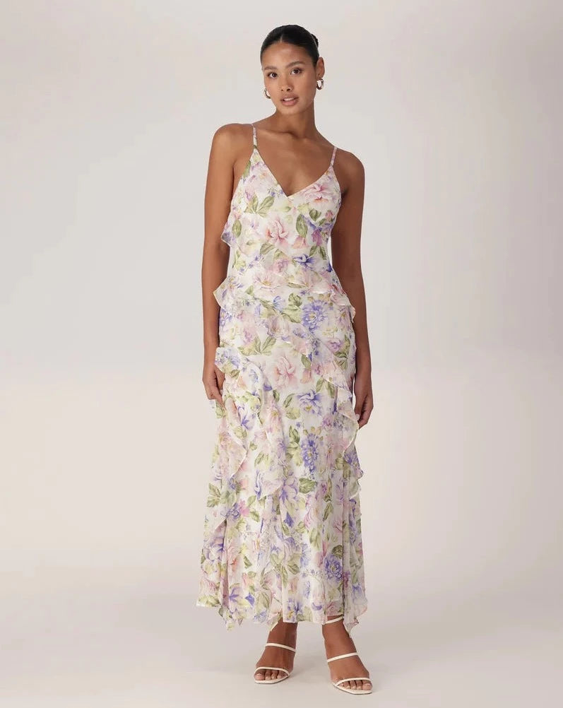 Poppy ruffle gown lilac colvin floral