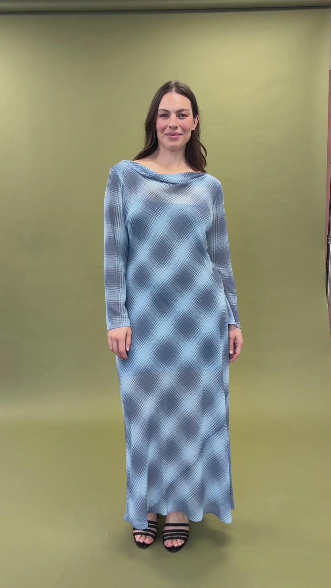 Madrid long sleeve dress blue tartan