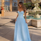 Daniella Lace Corset Pleated Maxi Dress Light Blue