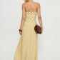 Marguerite Halter Maxi Dress Lemon/Brown Polka Dot