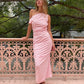 One shoulder midi dress in candy pink