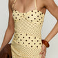 Marguerite Halter Maxi Dress Lemon/Brown Polka Dot