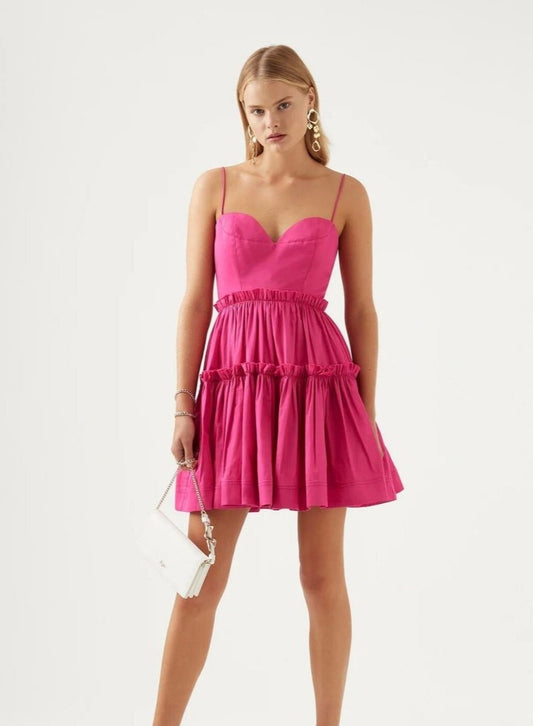 Maya Tiered Mini Dress in Fuchsia