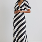 Amora black white stripe bias midi dress