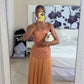 Abstract Cutwork Bandeau Maxi Dress Orange