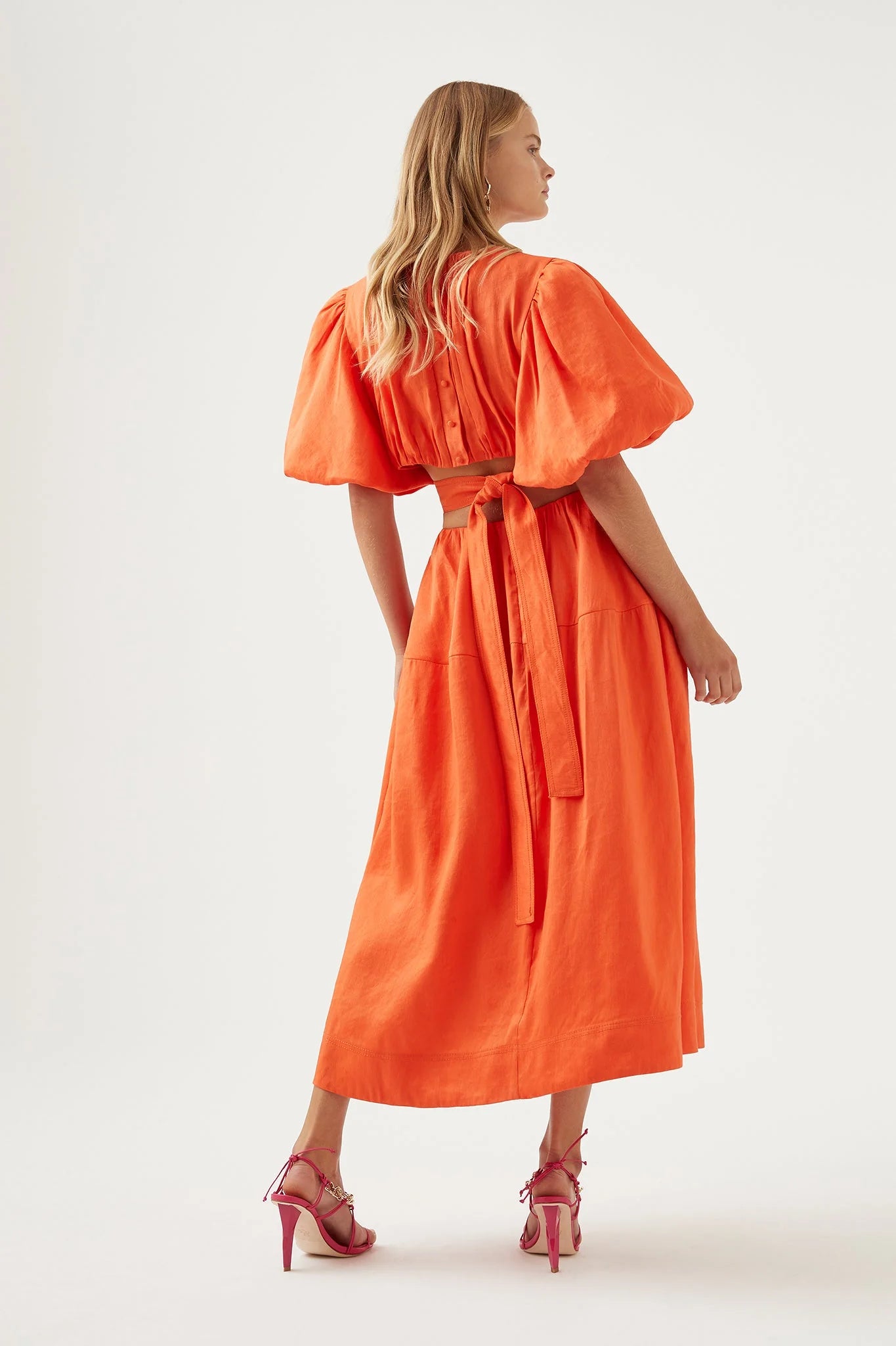 Cosette tie back midi dress orange