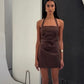 Palm Halter Mini Dress dark chocolate