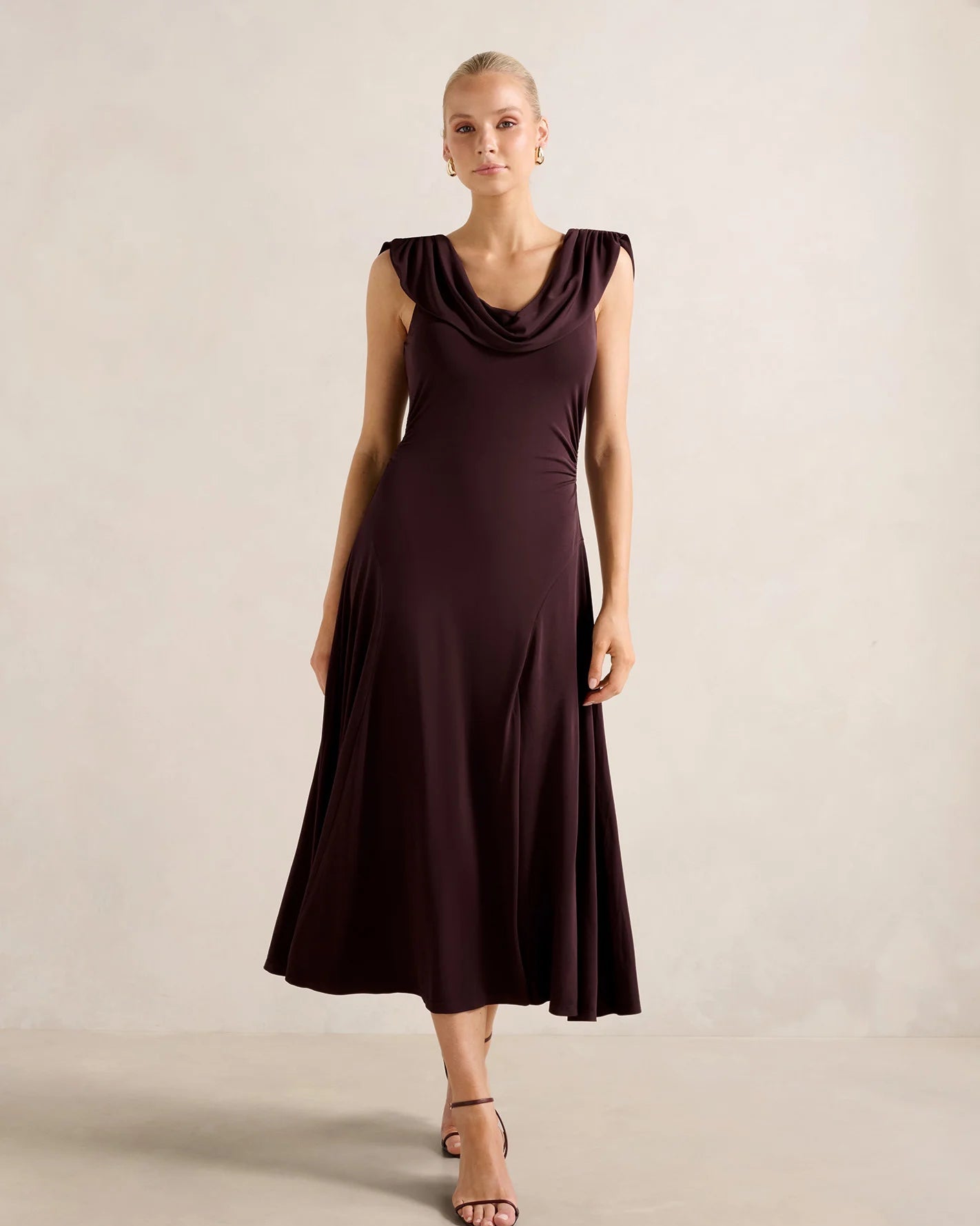 Oceana Cowl Jersey Dress Chocolate