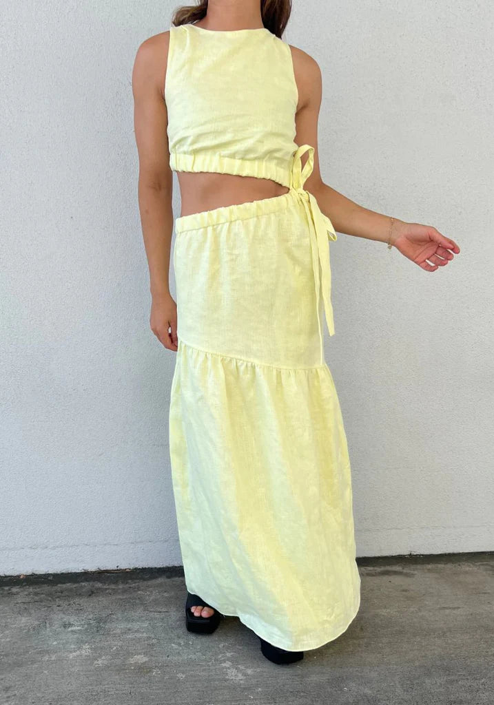 Francesca asymmetrical cut out dress butter yellow