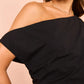 One shoulder midi dress in black