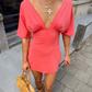 Jessie deep v draped sleeve dress Coral Red