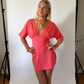 Jessie deep v draped sleeve dress Coral Red