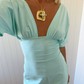 Jessie deep v draped sleeve dress Aqua