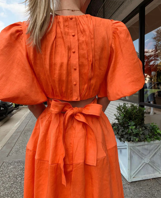 Cosette tie back midi dress orange