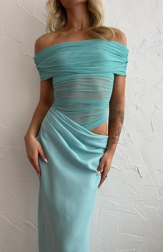 Nico Off Shoulder Maxi Dress Aquamarine