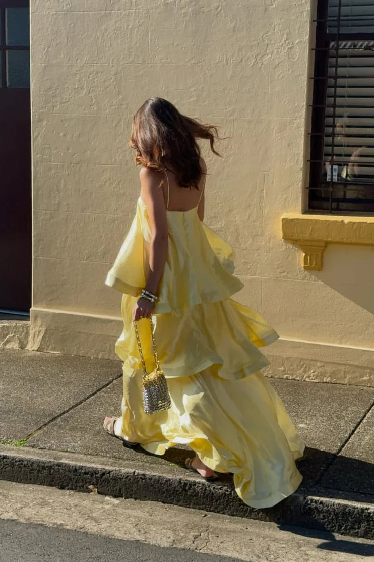 Tilly Tiered Maxi Dress in Butter Yellow