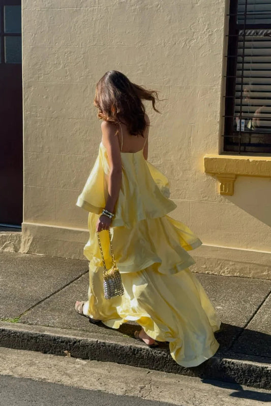 Tilly Tiered Maxi Dress in Butter Yellow