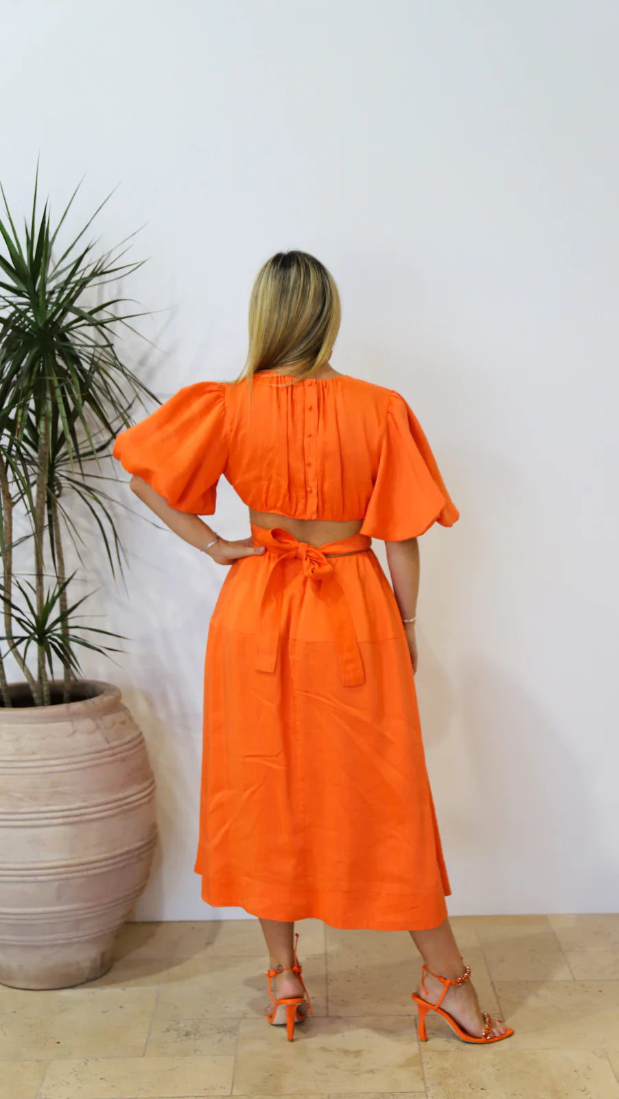 Cosette tie back midi dress orange