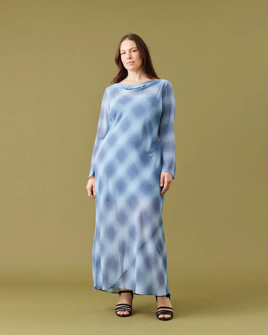 Madrid long sleeve dress blue tartan