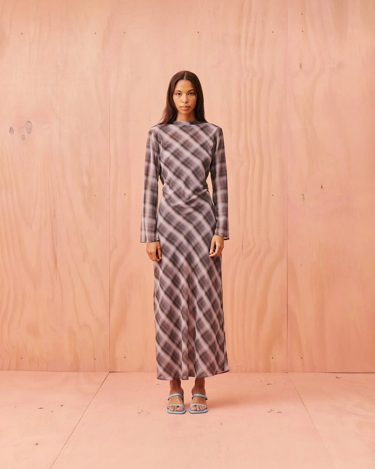 Madrid long sleeve dress haze tartan