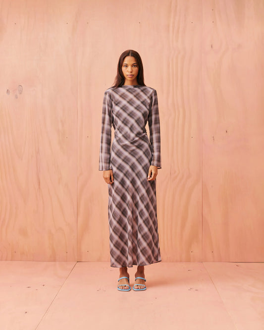 Madrid long sleeve dress haze tartan