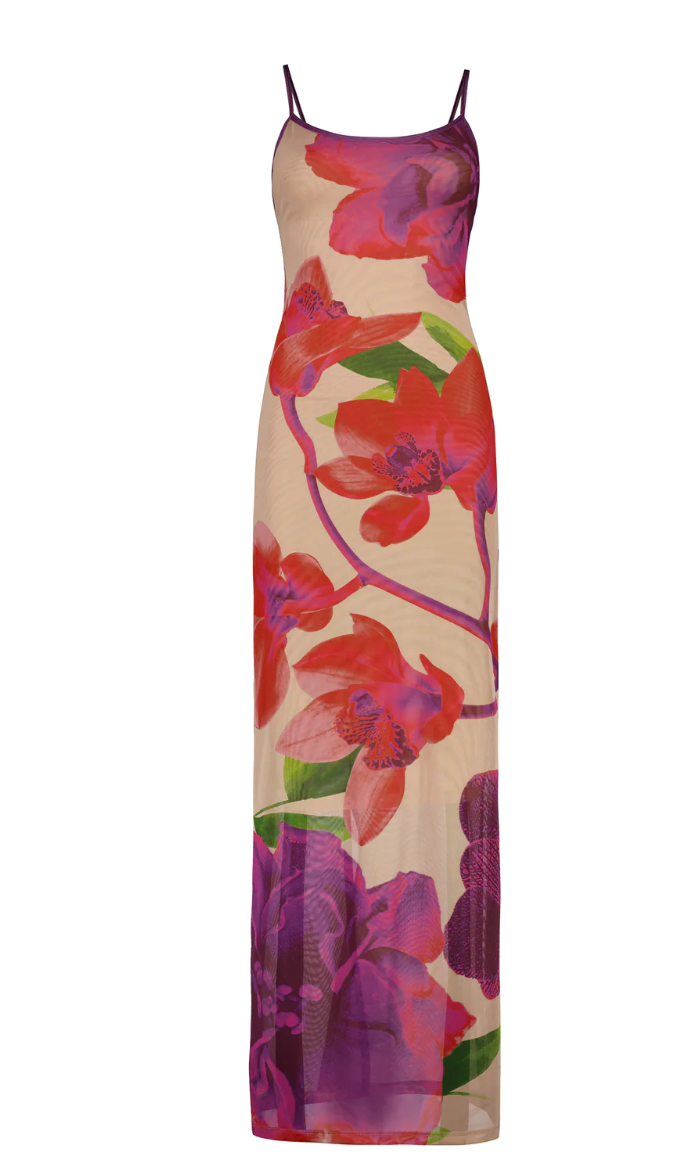 Mesh Fuchsia bloom slip dress