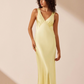 La Lune plunged midi dress in lemon