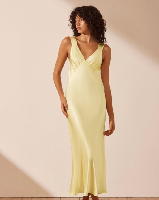 La Lune plunged midi dress in lemon