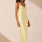 La Lune plunged midi dress in lemon