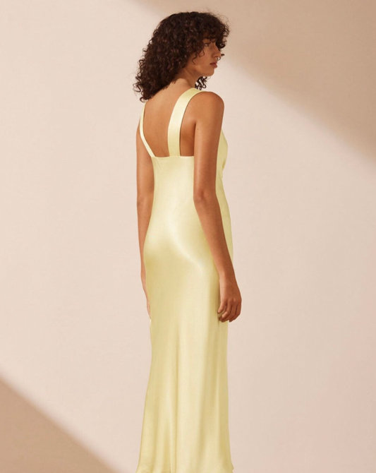 La Lune plunged midi dress in lemon