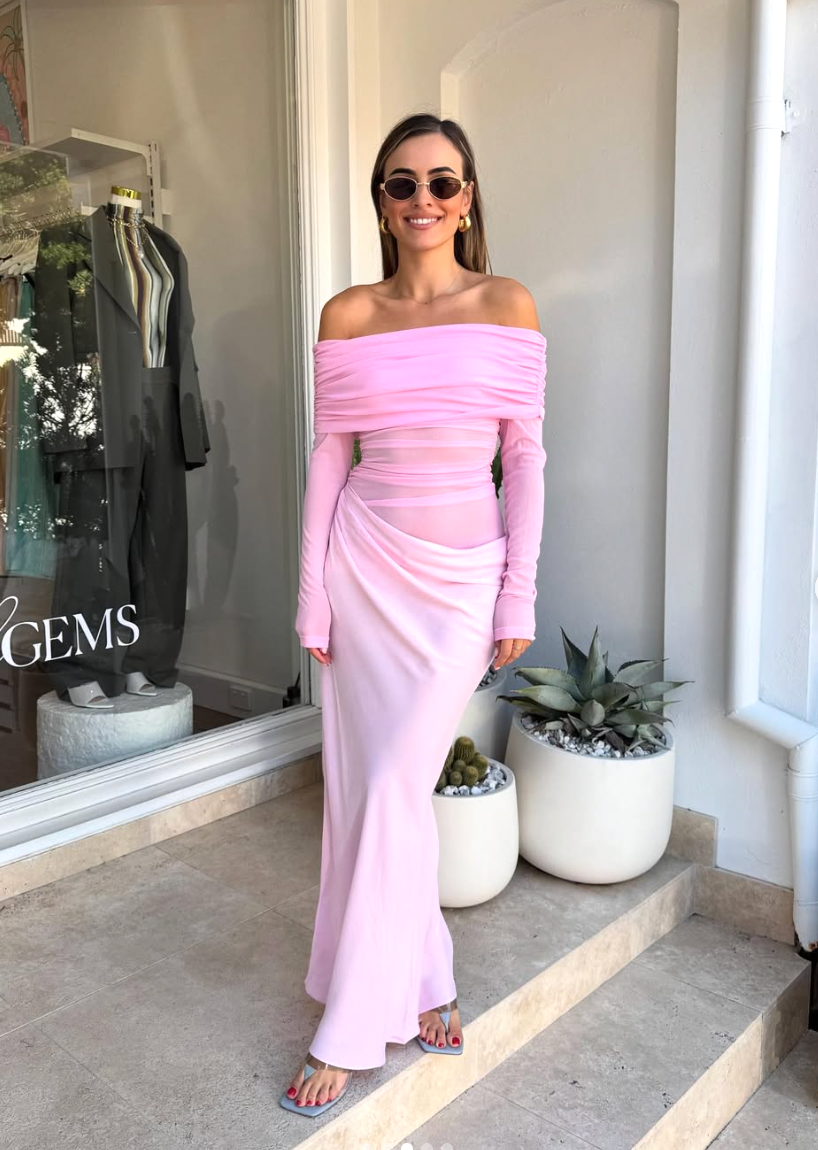 Yasmin off shoulder maxi dress pink
