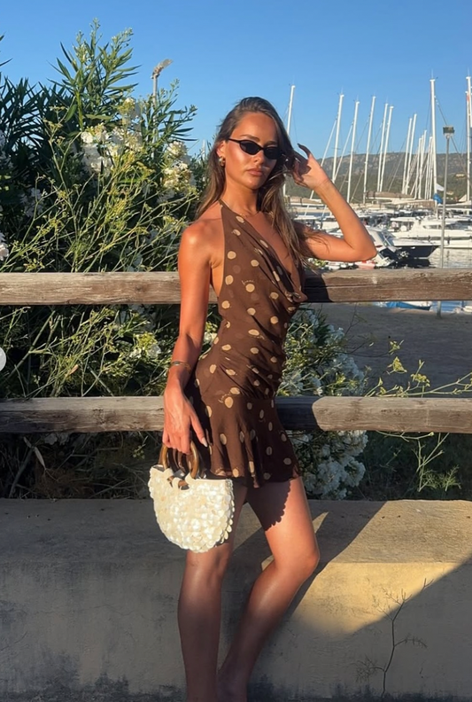 Harlow polka halter dress espresso