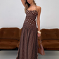 Marguerite Halter Maxi Dress Brown Polka Dot