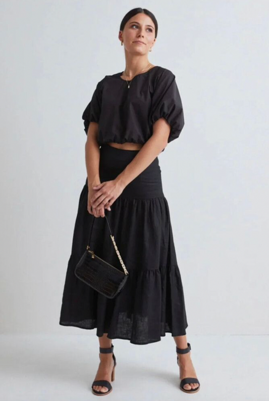 SALE - Blazing black tiered linen skirt (8)