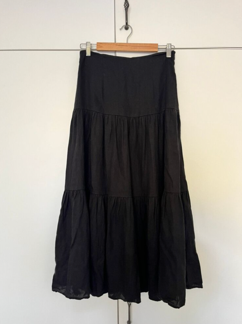 SALE - Blazing black tiered linen skirt (8)