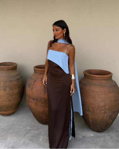 Joanna dress in brown and blue
