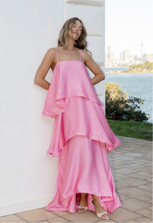 Tilly Tiered Maxi Dress in Pink