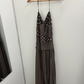 SALE - Marguerite Halter Maxi Dress Brown Polka Dot (14)