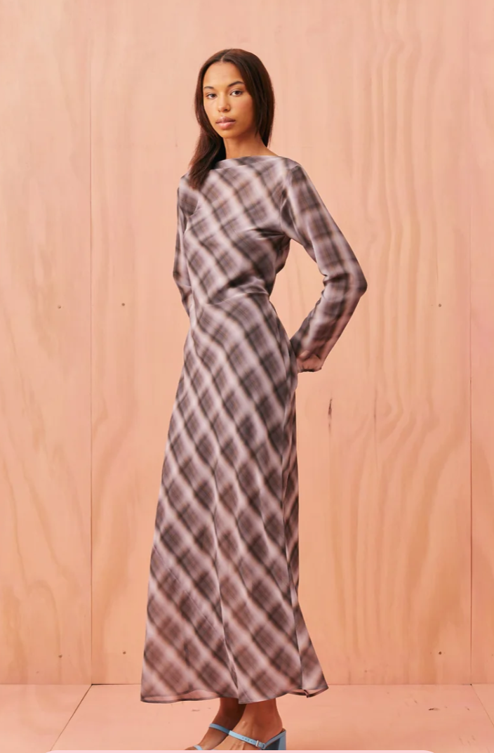 Madrid long sleeve dress haze tartan